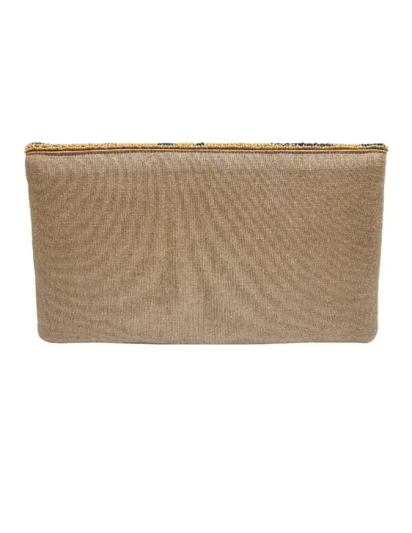 Neutral Animal Print Beaded Clutch