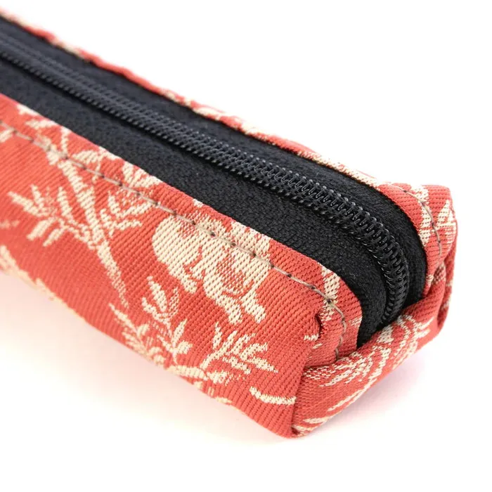 Nishijin-ori Pencil Case - Bamboo Groves and Cats / Rose - ,  Made in Kyoto, Japan,  Japanese traditional craft pen case