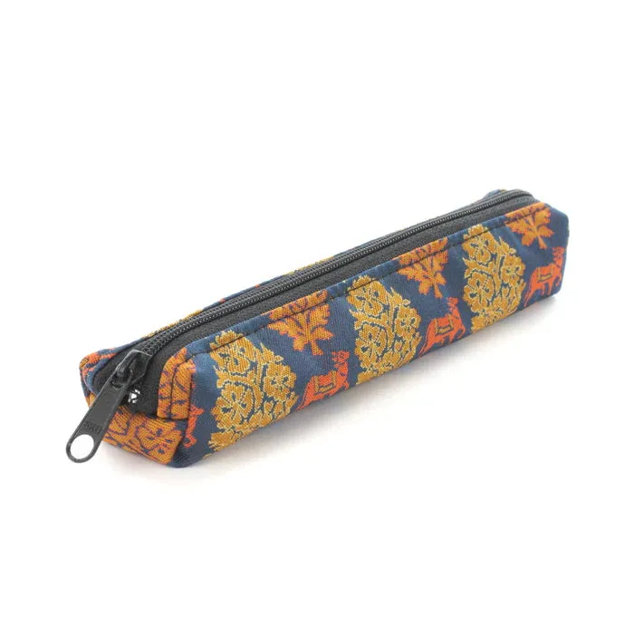 Nishijin-ori Pencil Case - Sacred Bull in an Exotic Design / Navy Blue - ,  Made in Kyoto, Japan,  Japanese traditional craft pen case