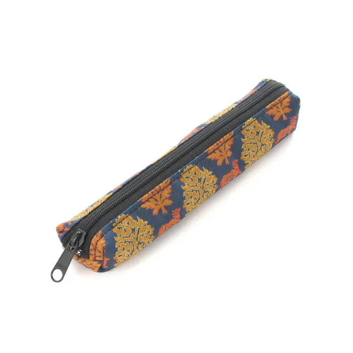 Nishijin-ori Pencil Case - Sacred Bull in an Exotic Design / Navy Blue - ,  Made in Kyoto, Japan,  Japanese traditional craft pen case