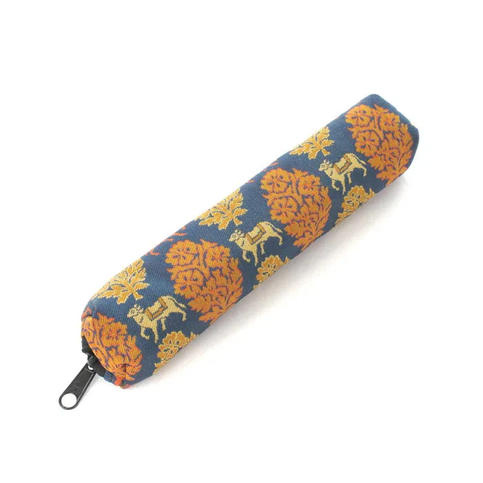 Nishijin-ori Pencil Case - Sacred Bull in an Exotic Design / Navy Blue - ,  Made in Kyoto, Japan,  Japanese traditional craft pen case