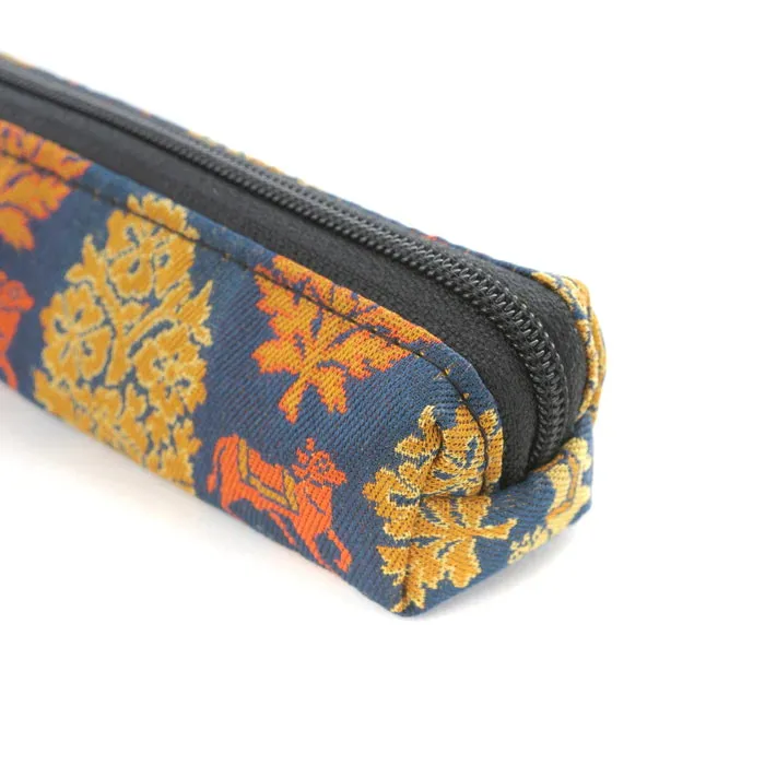 Nishijin-ori Pencil Case - Sacred Bull in an Exotic Design / Navy Blue - ,  Made in Kyoto, Japan,  Japanese traditional craft pen case