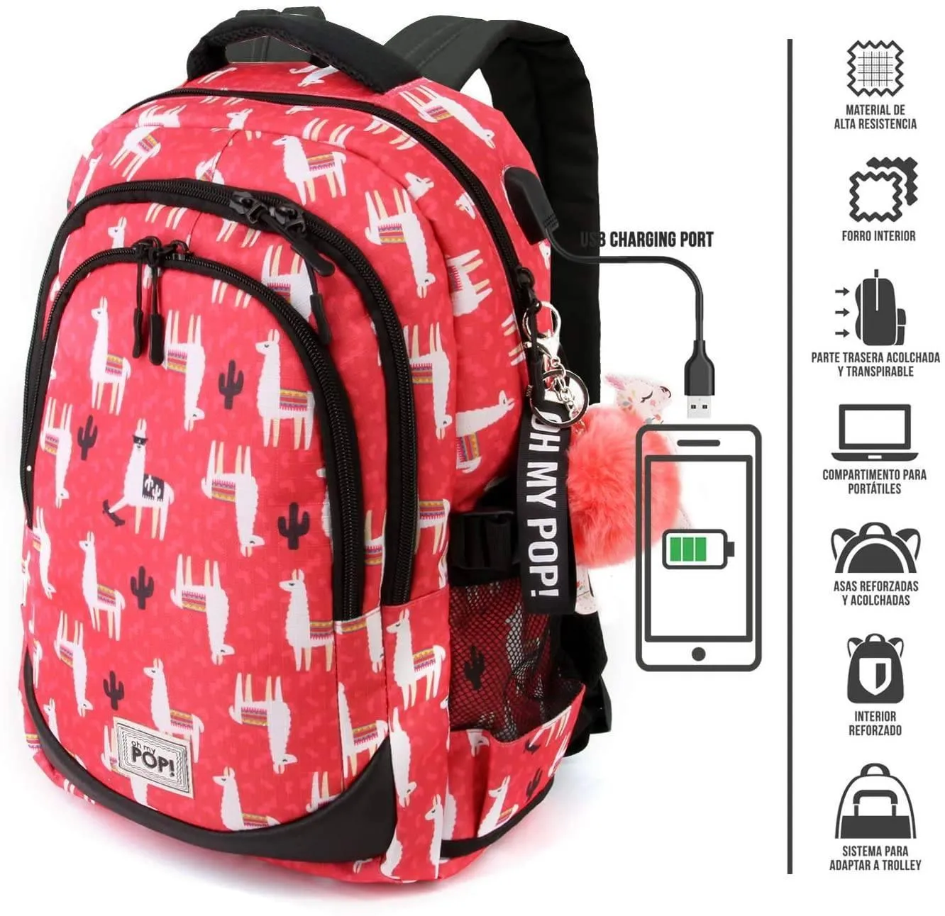 Oh My Pop Llama-Running HS School Backpack 44 cm