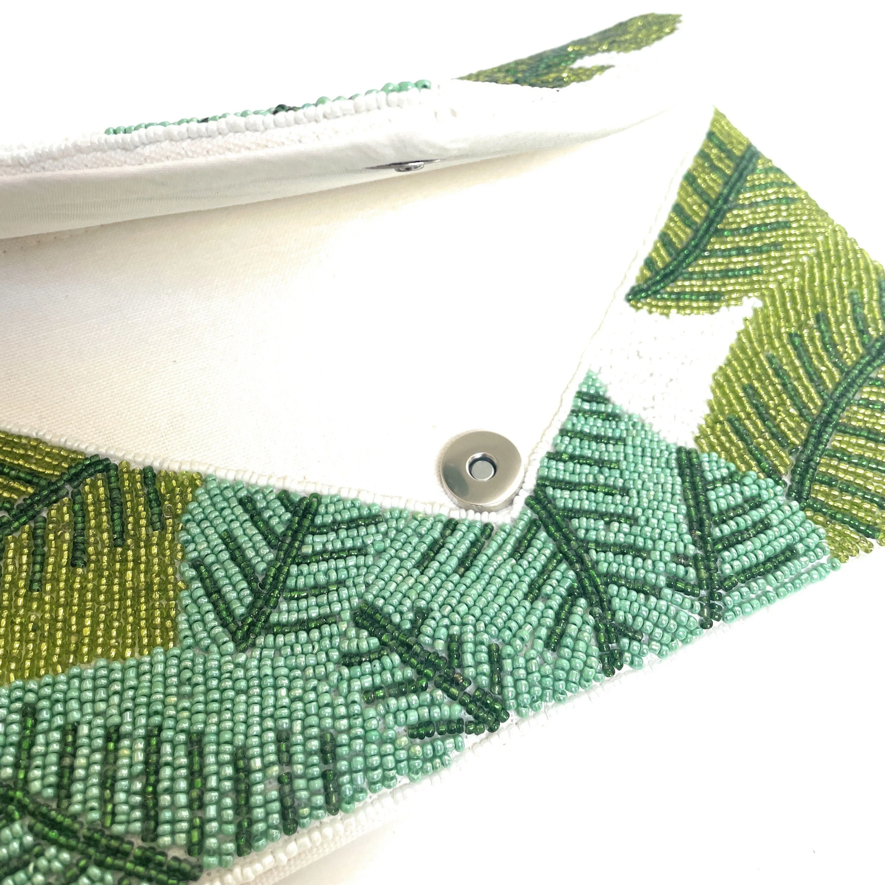 Palm Leaves Beaded Clutch Purse (White)