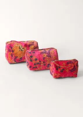 PARVEZ FLORAL VELVET WASH BAG - PINK