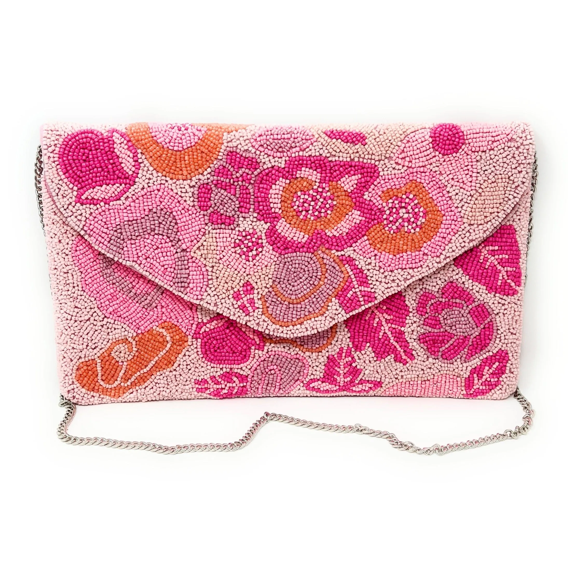 Pink Beaded Floral Clutch Purse