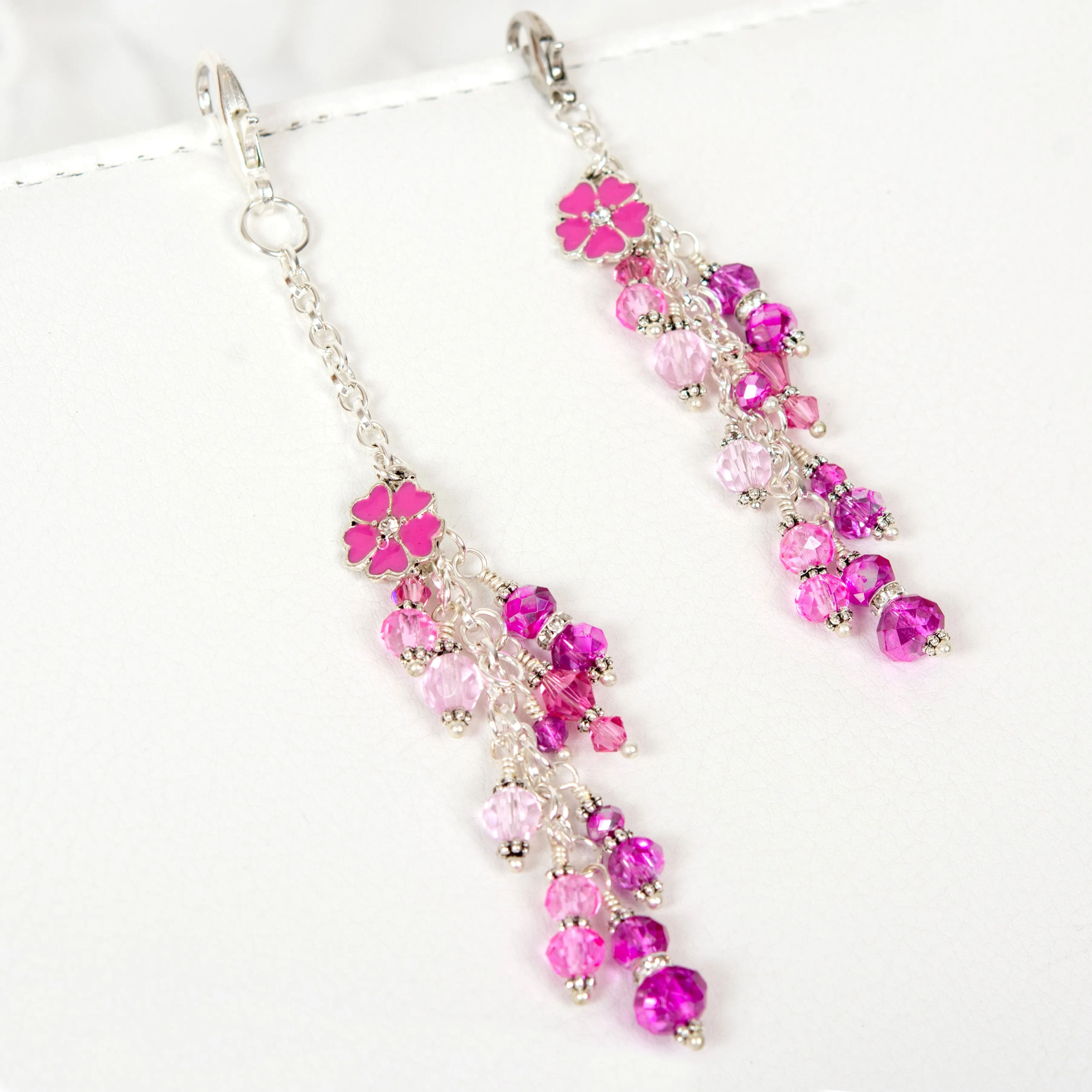 Pink Blossom Planner Charm with a Mixed Pink Crystal Dangle