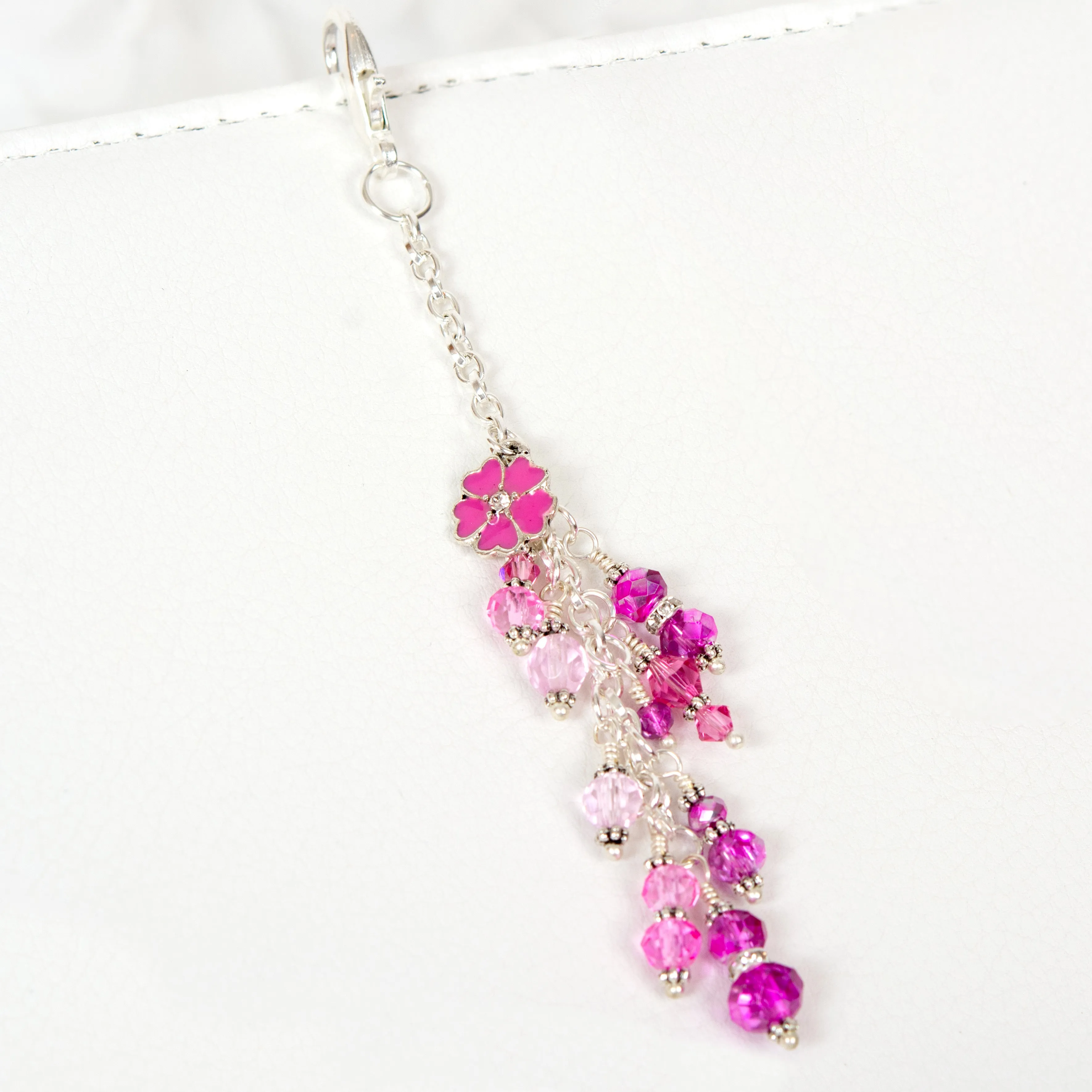 Pink Blossom Planner Charm with a Mixed Pink Crystal Dangle