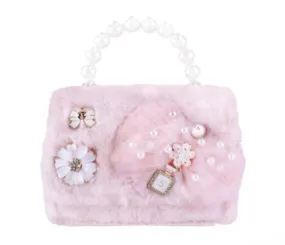 Pink Bow & Floral Furry Purse