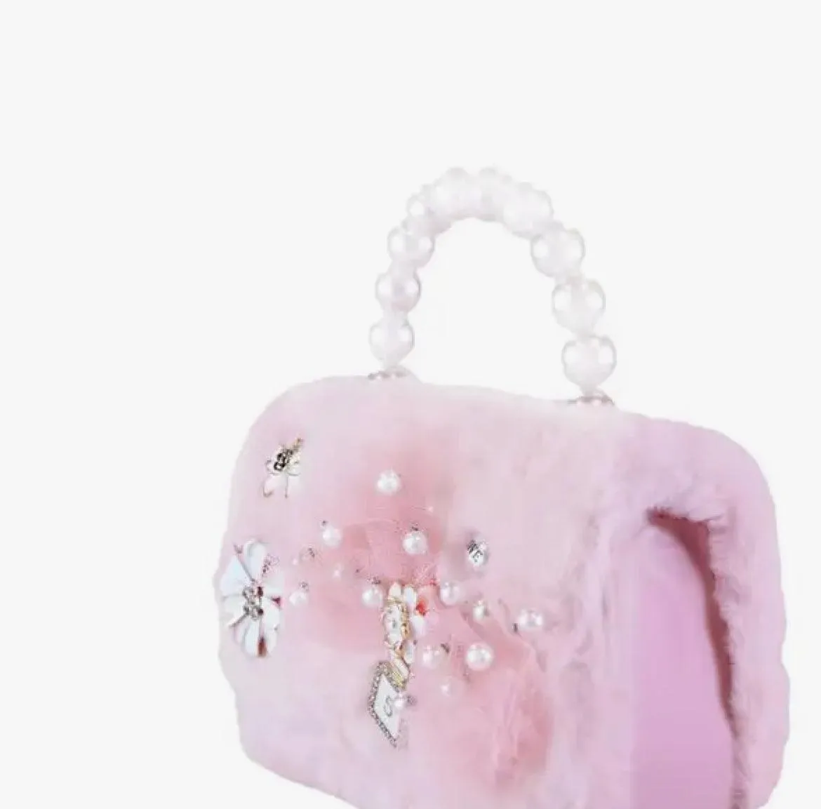 Pink Bow & Floral Furry Purse