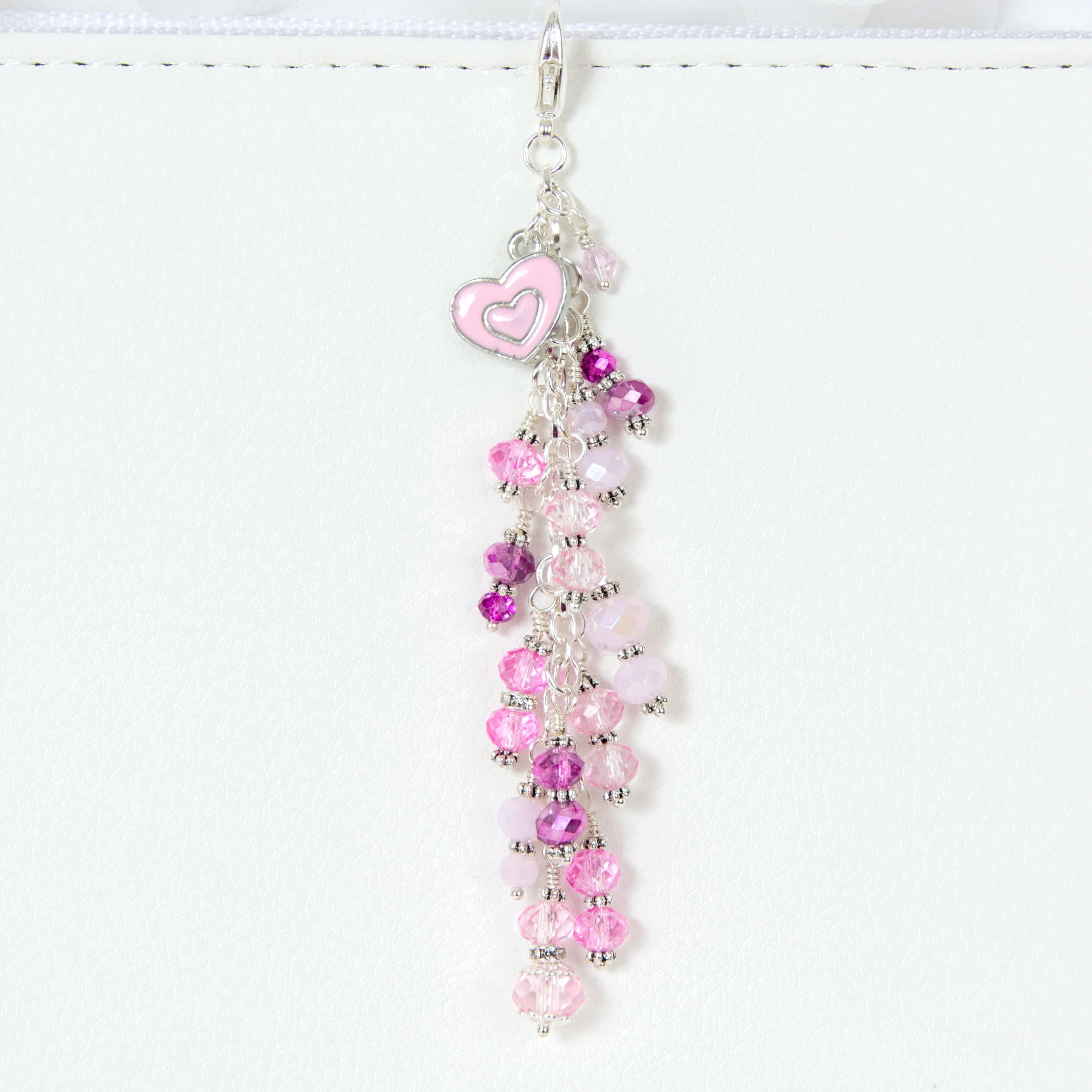 Pink Heart Planner Charm with a Mixed Pink Crystal Dangle