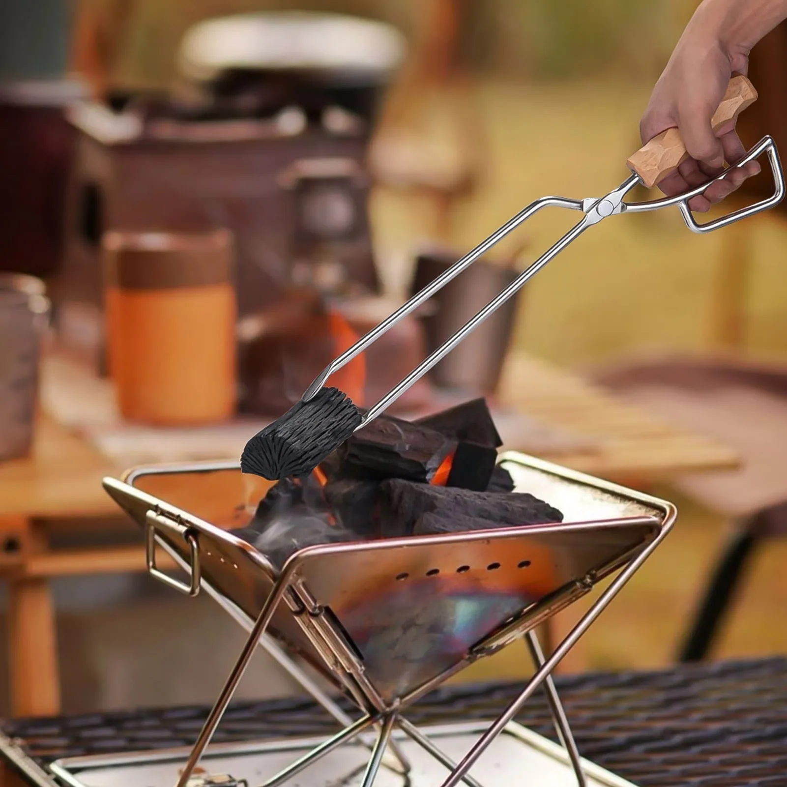 Portable Outdoor Stainless Steel Fire Tong