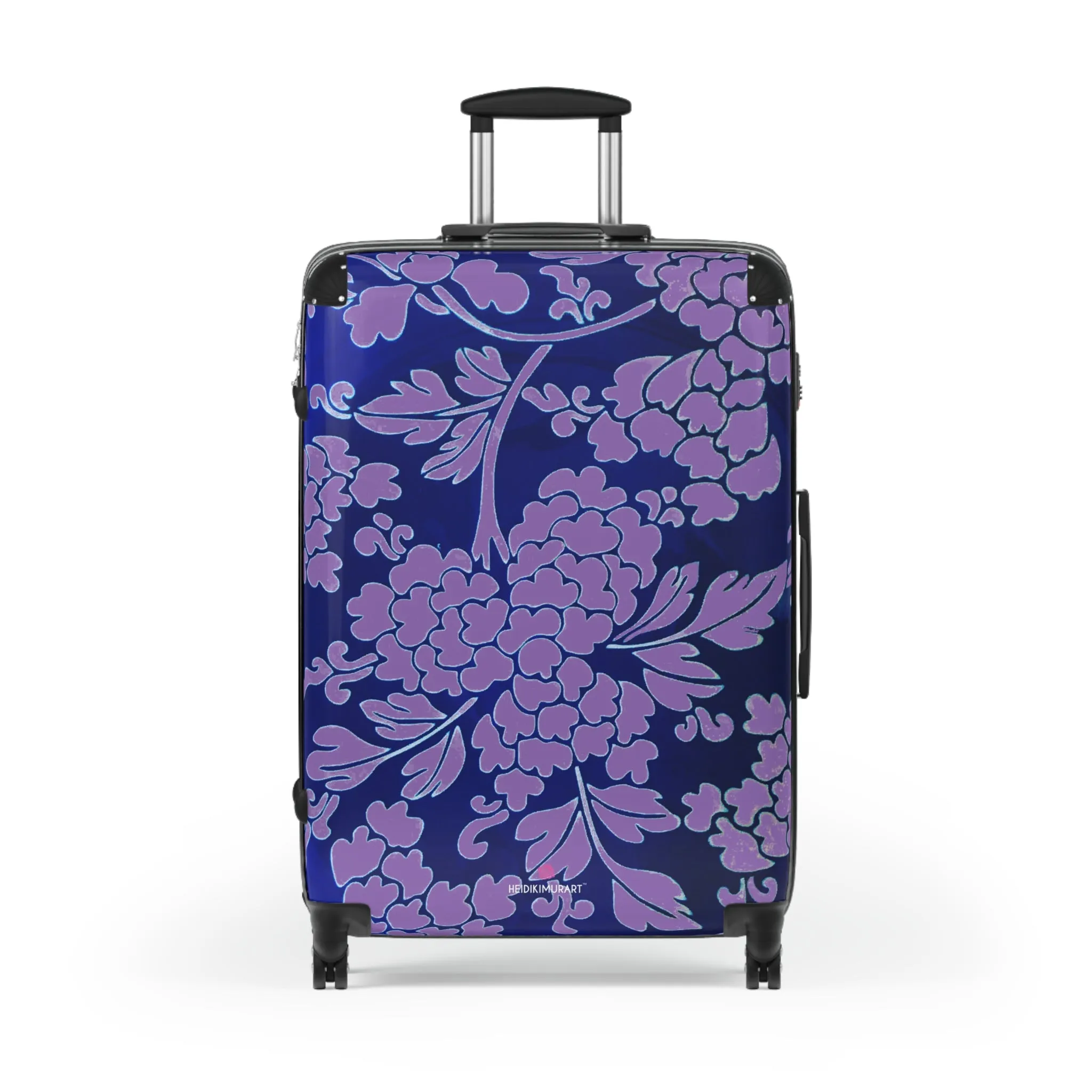 Purple Blue Floral Print Suitcase, Abstract Oriental Style Floral Print Designer Suitcases, Travel Bag Suitcases (Small, Medium, Large)