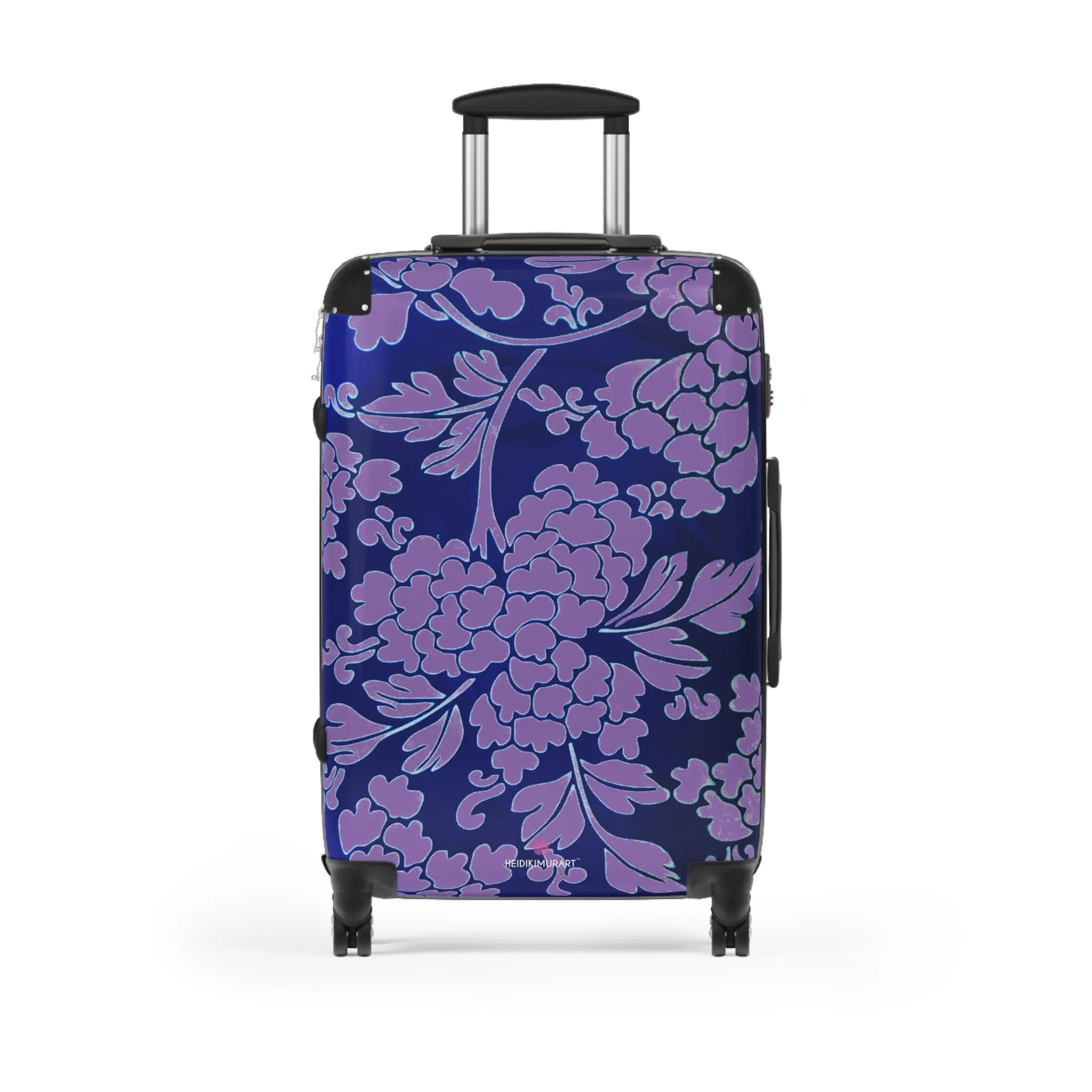 Purple Blue Floral Print Suitcase, Abstract Oriental Style Floral Print Designer Suitcases, Travel Bag Suitcases (Small, Medium, Large)