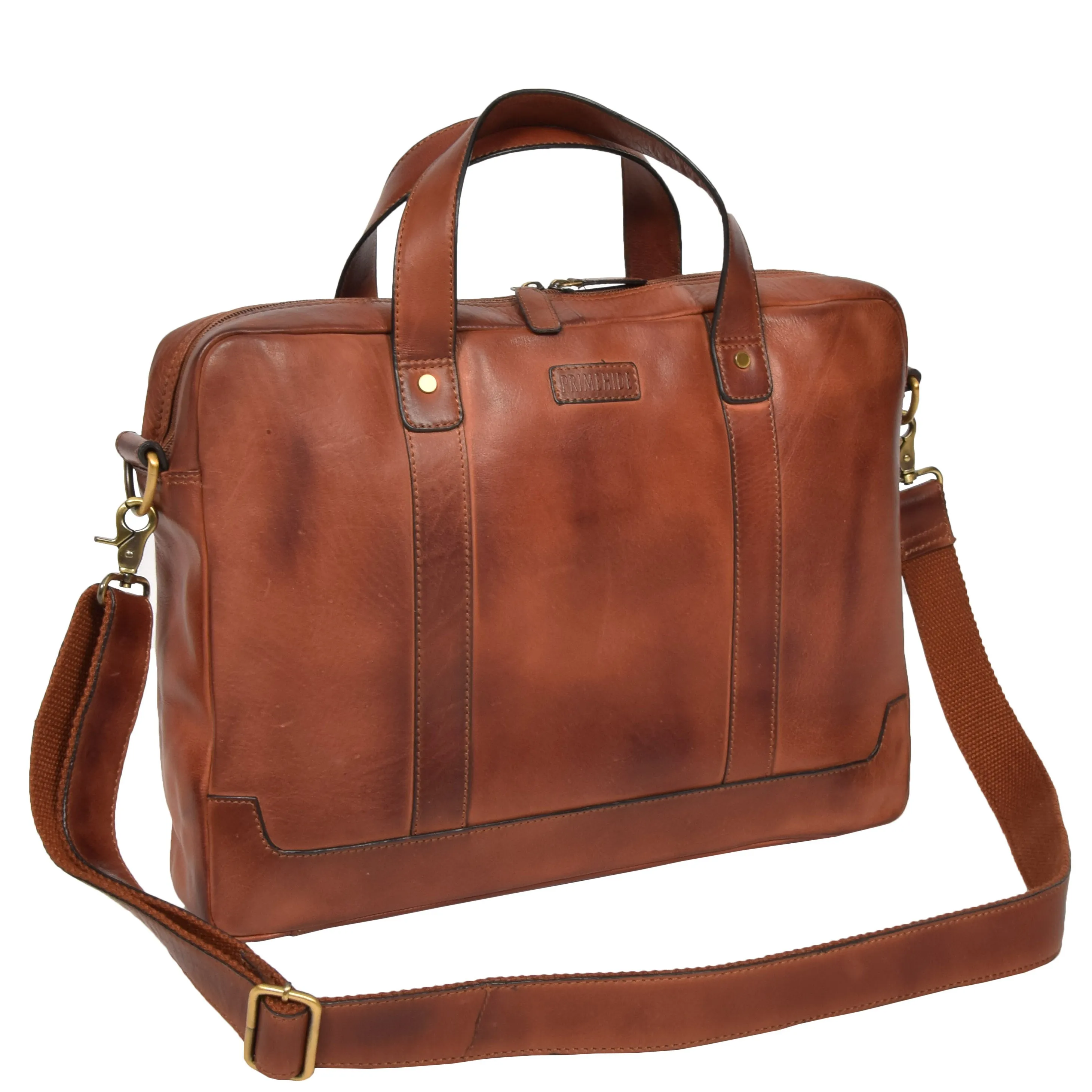 Real Soft Leather Satchel Vintage TAN Briefcase Business Office Laptop Bag Rio