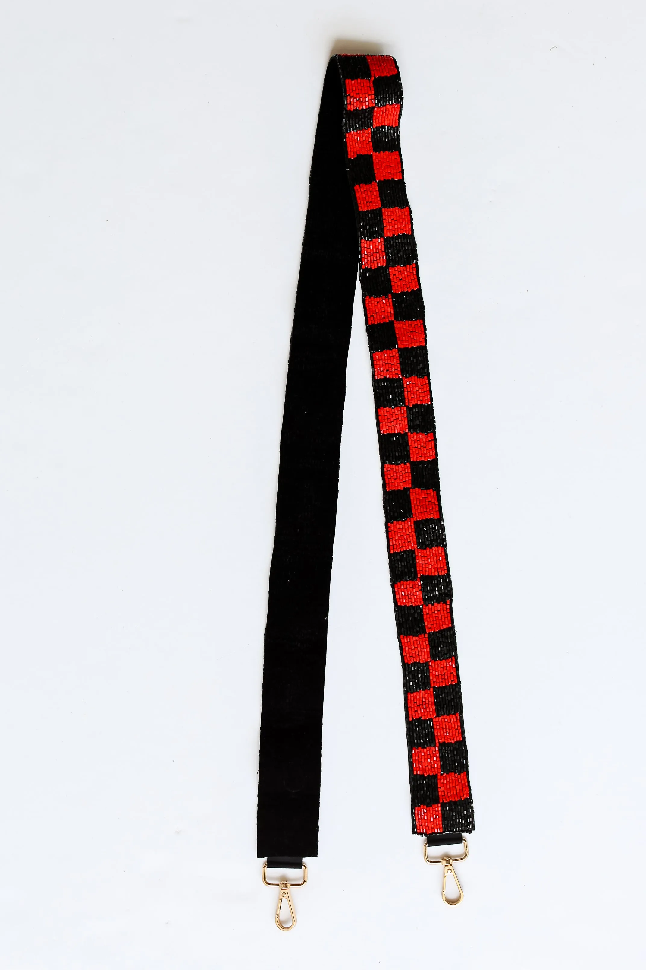 Red   Black Checkered Beaded Purse Strap