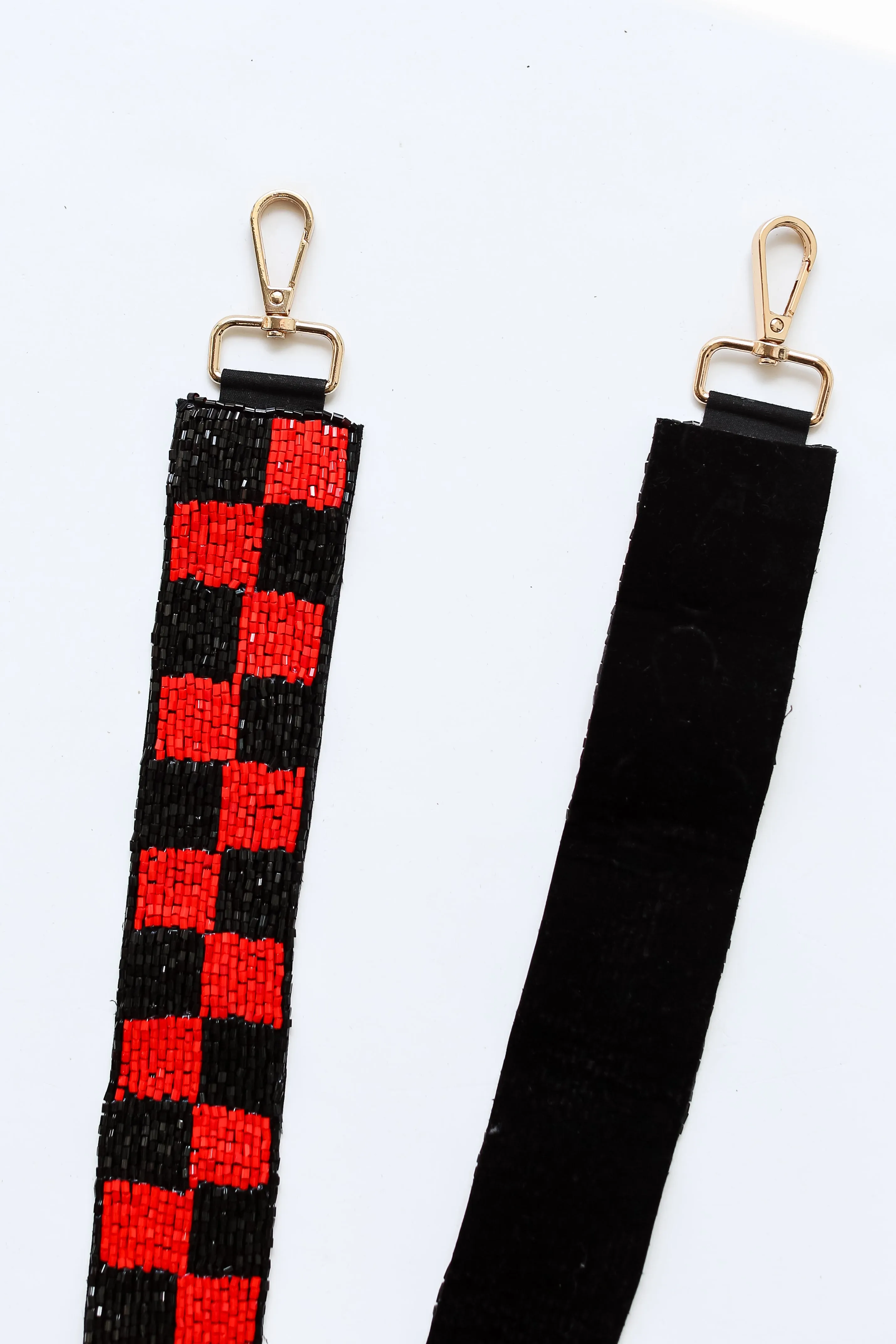 Red   Black Checkered Beaded Purse Strap