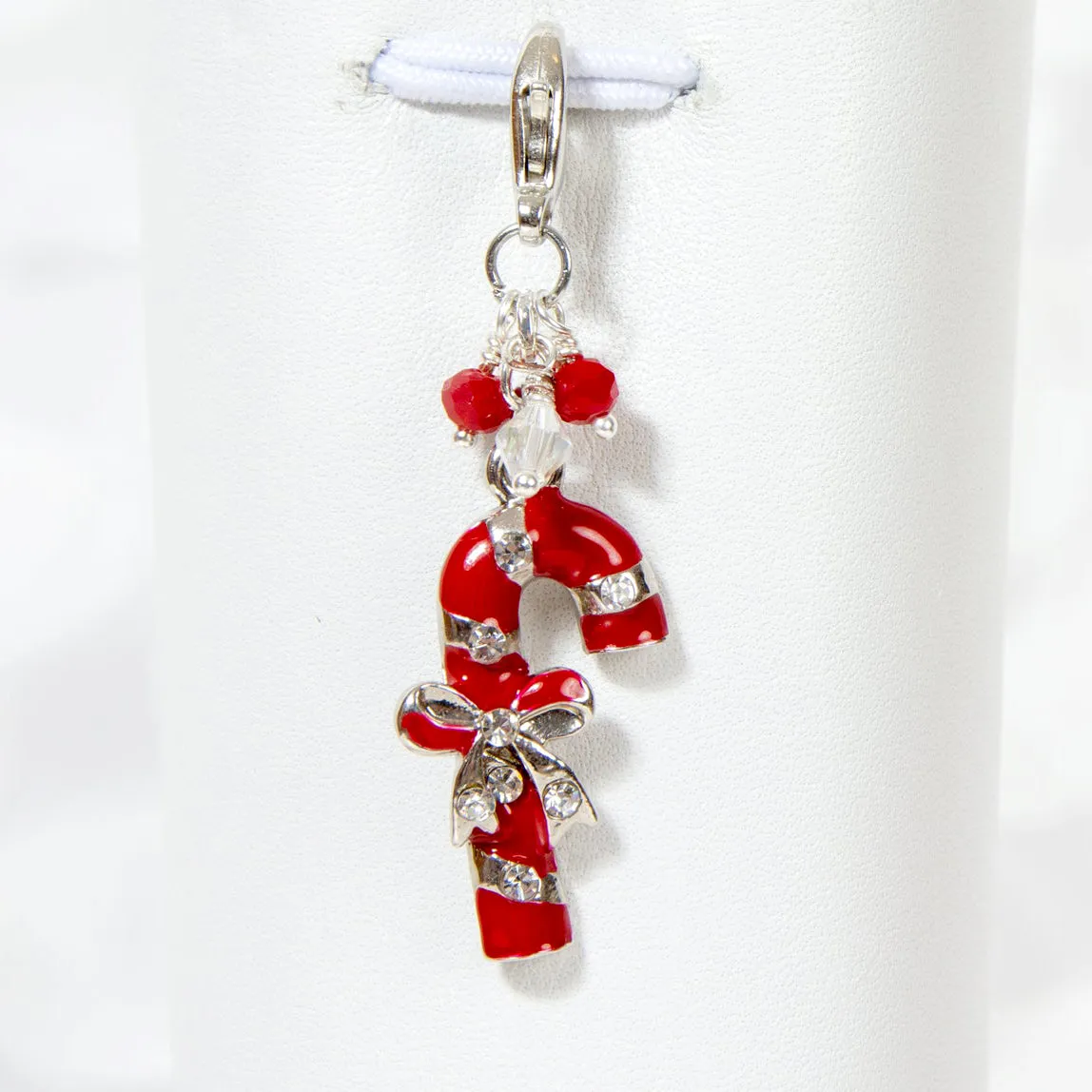 Red Enamel Candy Cane Charm with Red and Iridescent Crystals