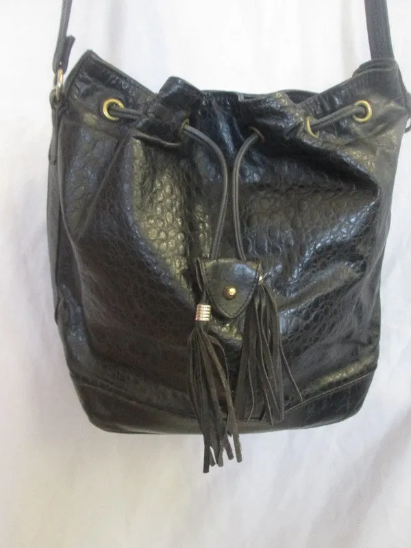 REEM genuine leather hobo crossbody purse bag FRINGE TASSEL BLACK Boho Indie