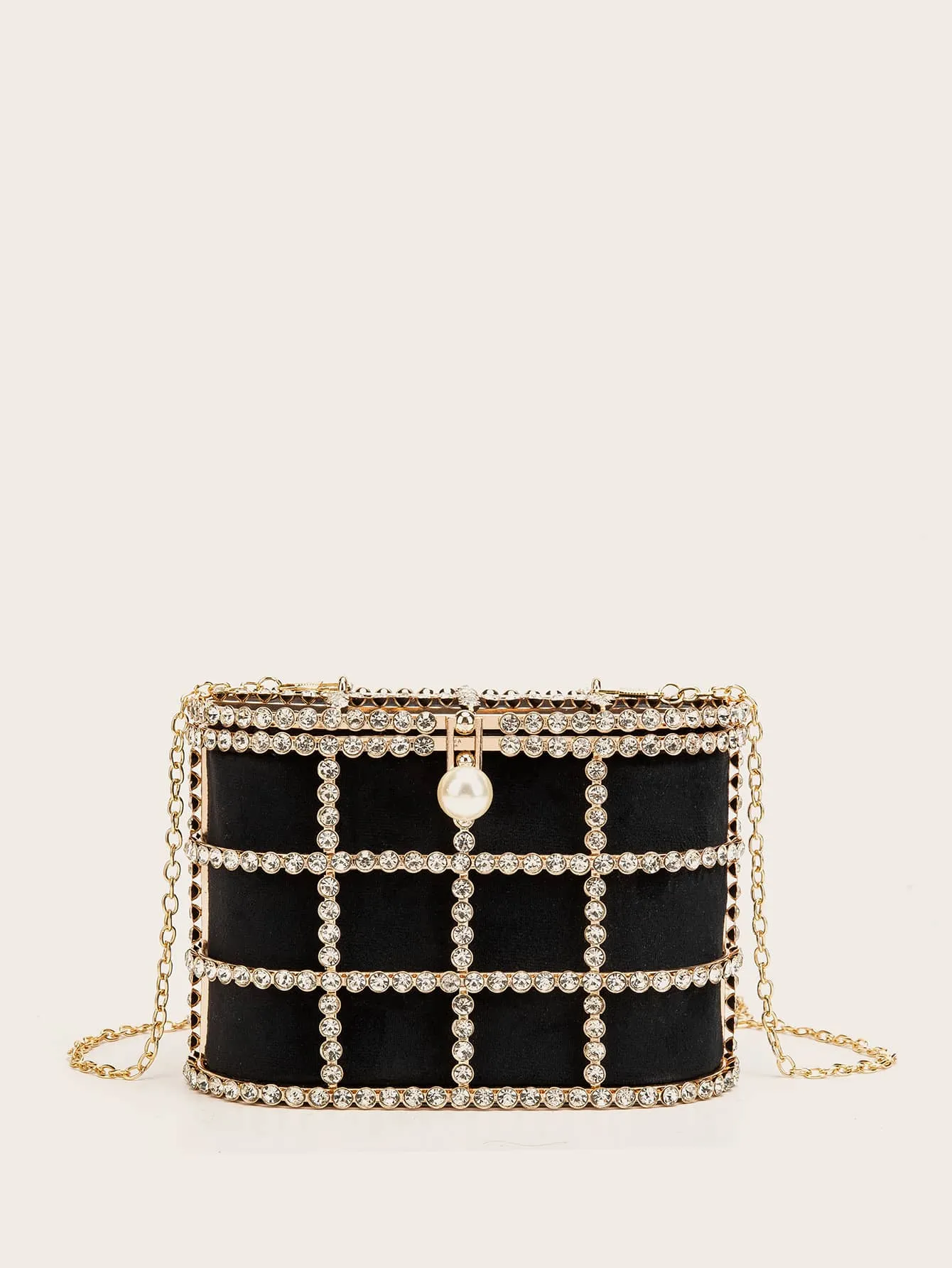 Rhinestone & Faux Pearl Decor Chain Clutch Bag