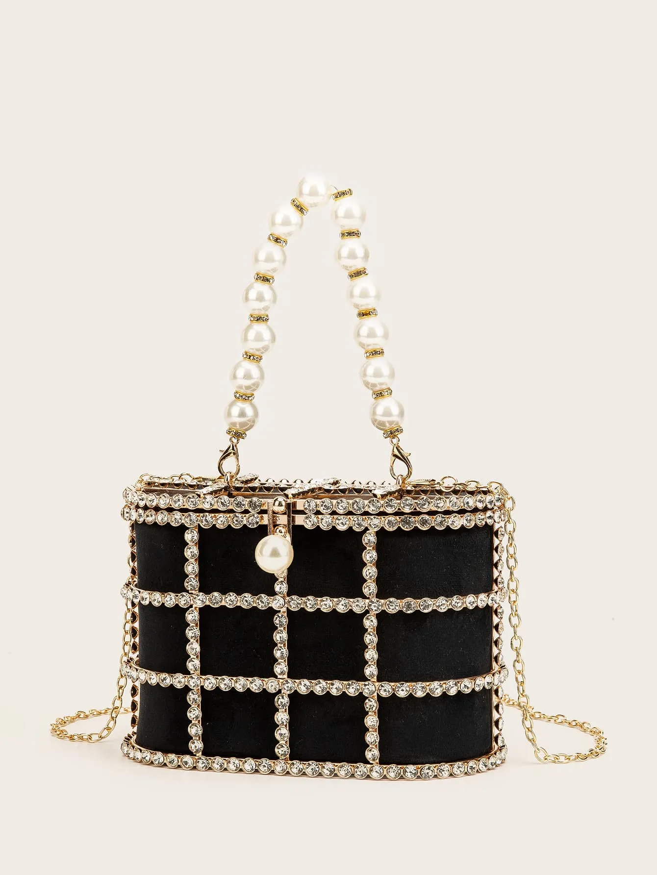 Rhinestone & Faux Pearl Decor Chain Clutch Bag