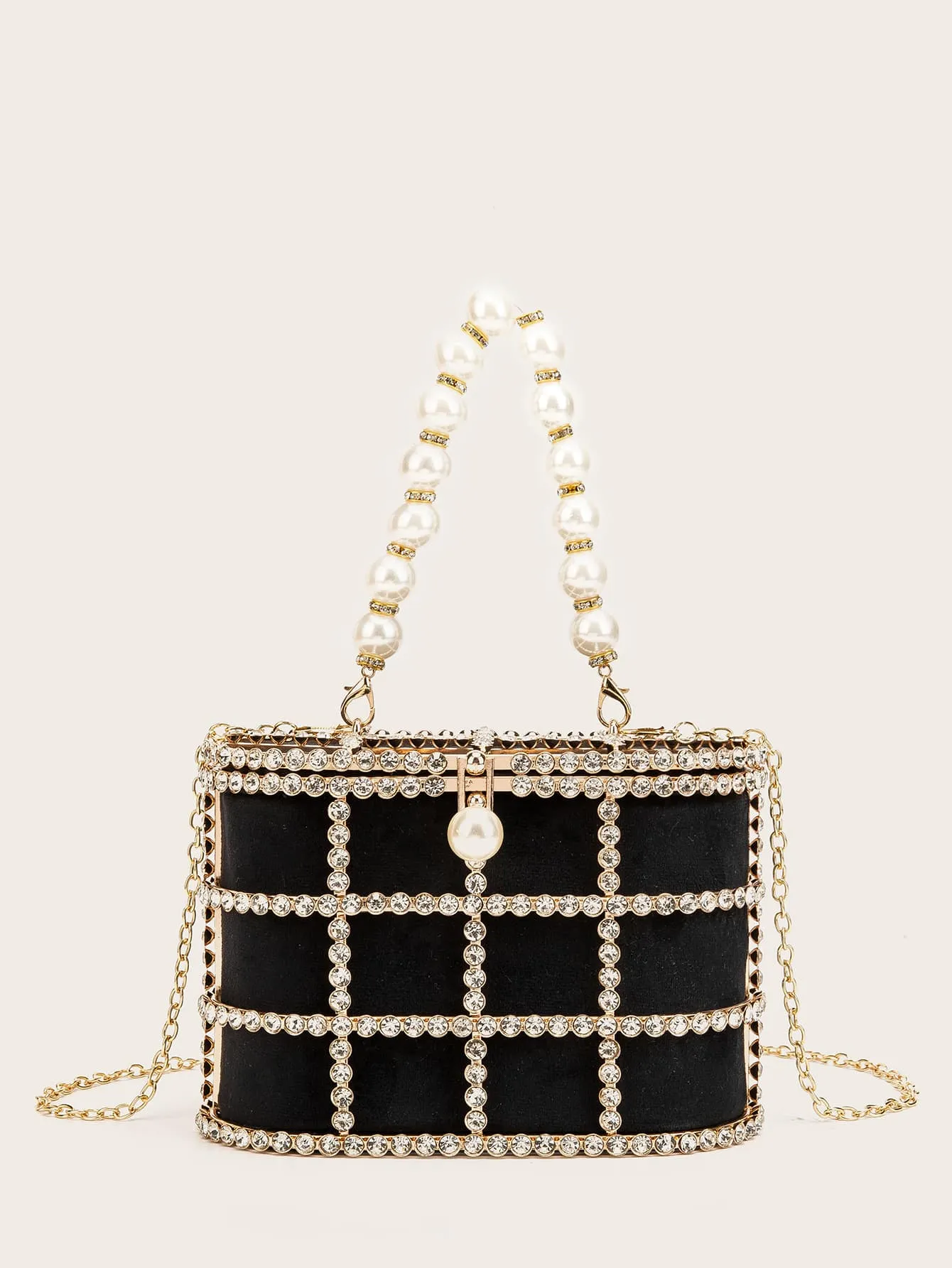 Rhinestone & Faux Pearl Decor Chain Clutch Bag