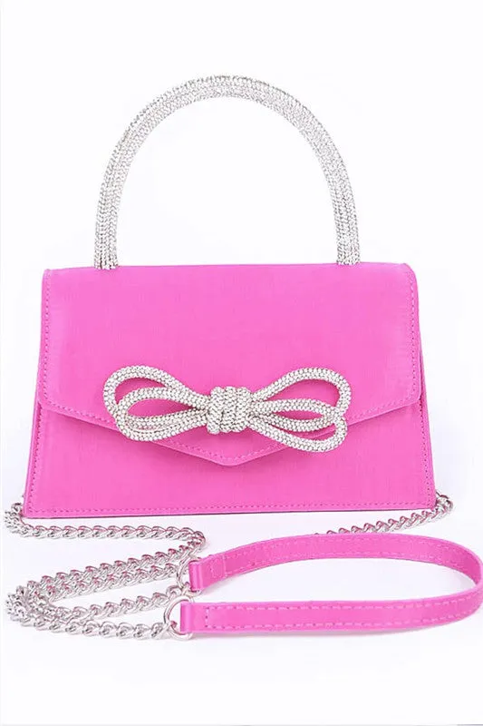 Rhinestone Bow Accent Top Handle Swing Clutch Bag