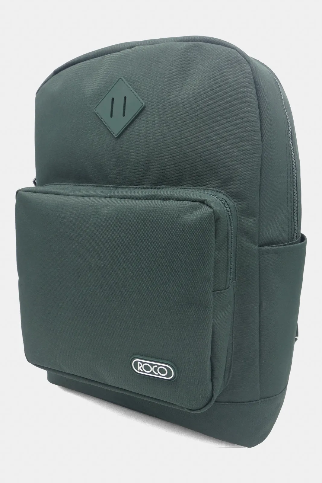 Roco Green Plain Backpack With Pencil Case And Adjustable Straps (17 Inch)