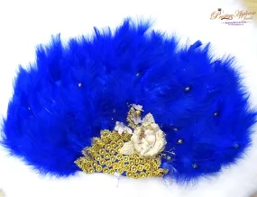 Royal Mixed Blue with Gold Hand fan wedding African Traditional engagement hand fan custom made