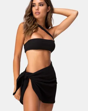 Sarong Swim Skirt in Black Mini Rib