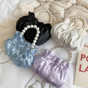 Satin Soft Aesthetic Pearl Chain Dumpling Bag