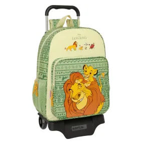 School Rucksack with Wheels Mufasa Green Beige 33 x 42 x 14 cm