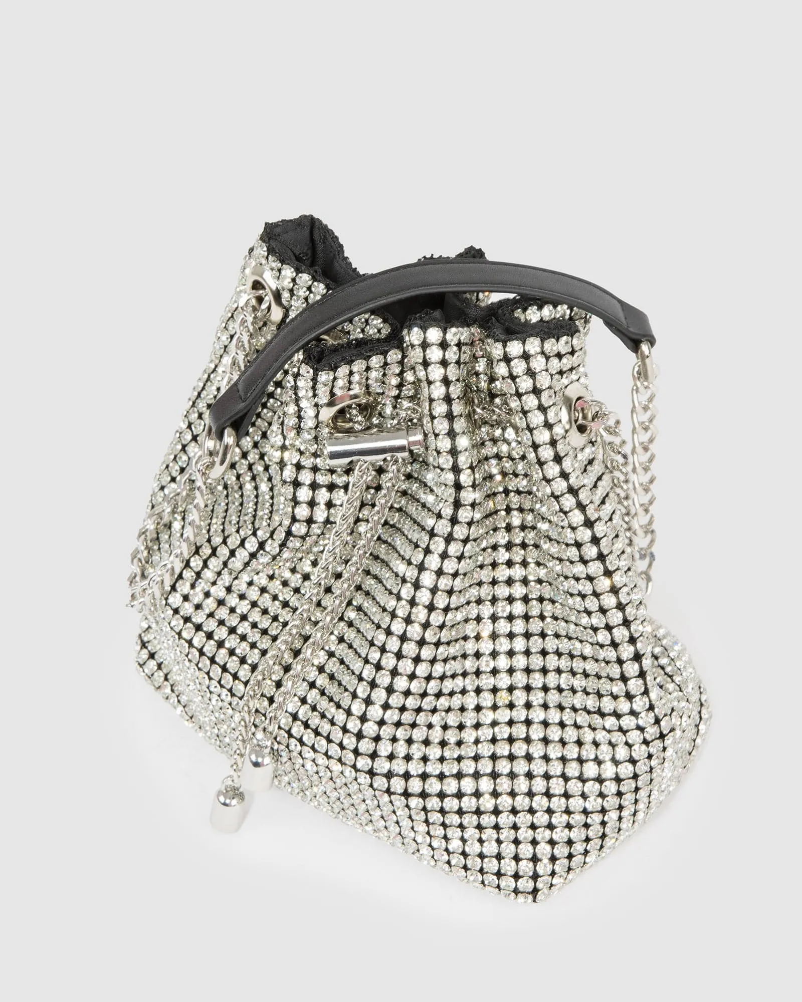 Silver Dana Crystal Bucket Bag