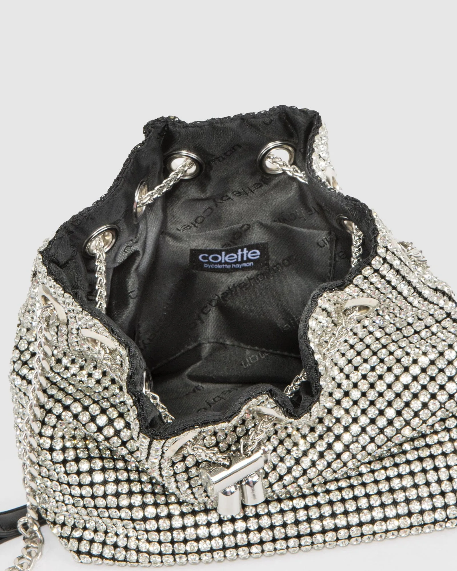 Silver Dana Crystal Bucket Bag