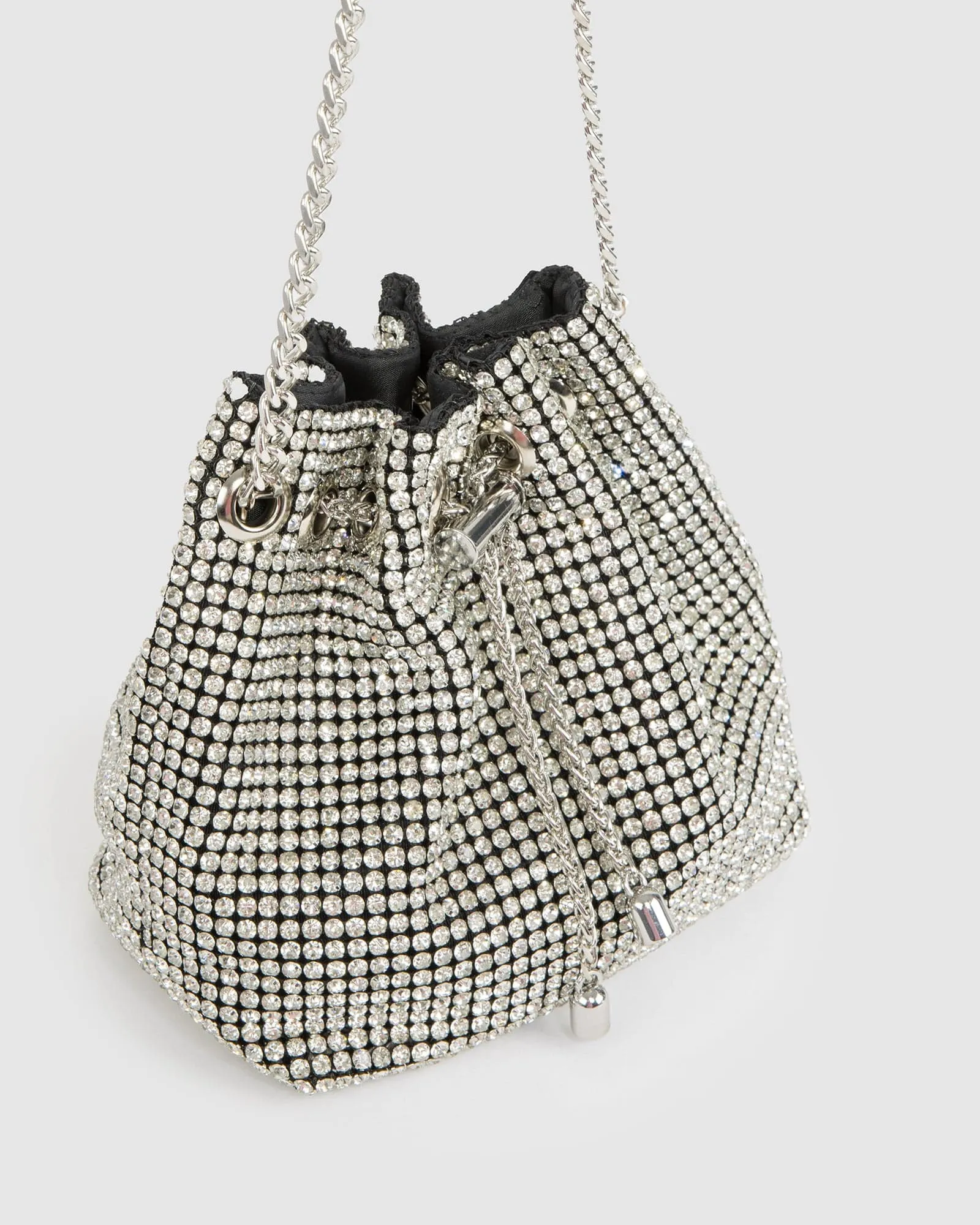 Silver Dana Crystal Bucket Bag