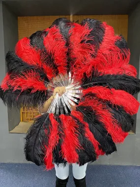 Single layer mix Red & black Beginner’s Ostrich Feather Fan 25"x 45"