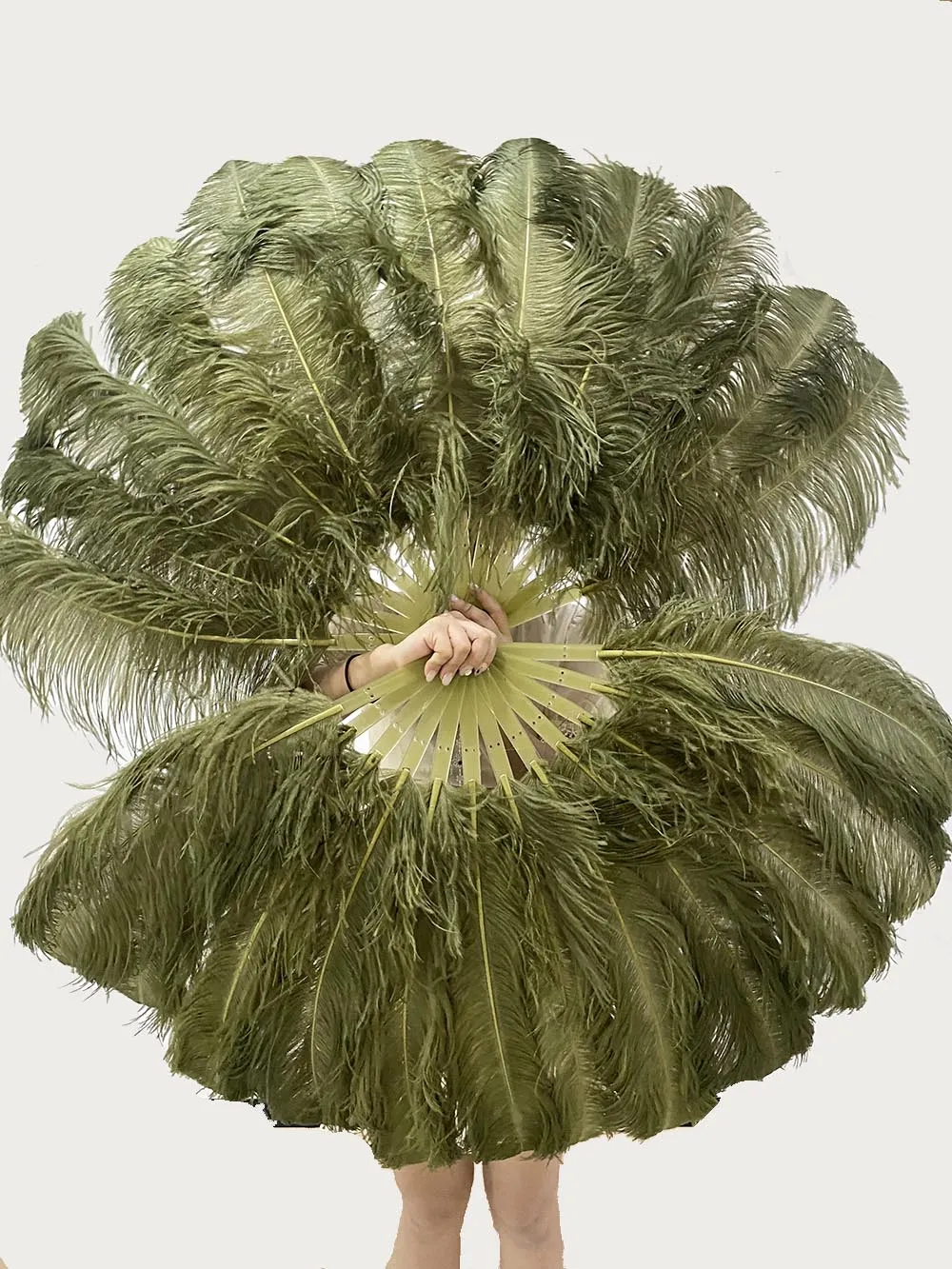 Single layer Olive green Beginner’s Ostrich Feather Fan 25"x 45"