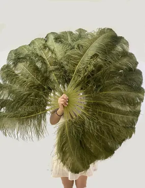 Single layer Olive green Beginner’s Ostrich Feather Fan 25"x 45"