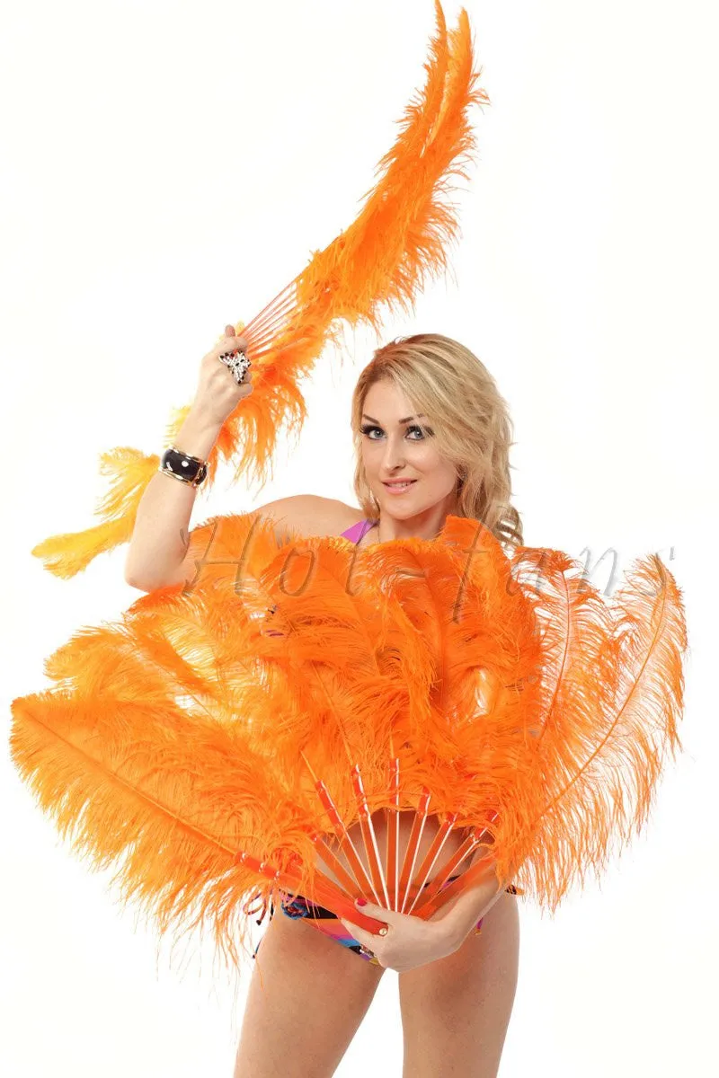 Single layer Orange Beginner’s Ostrich Feather Fan 25"x 45"