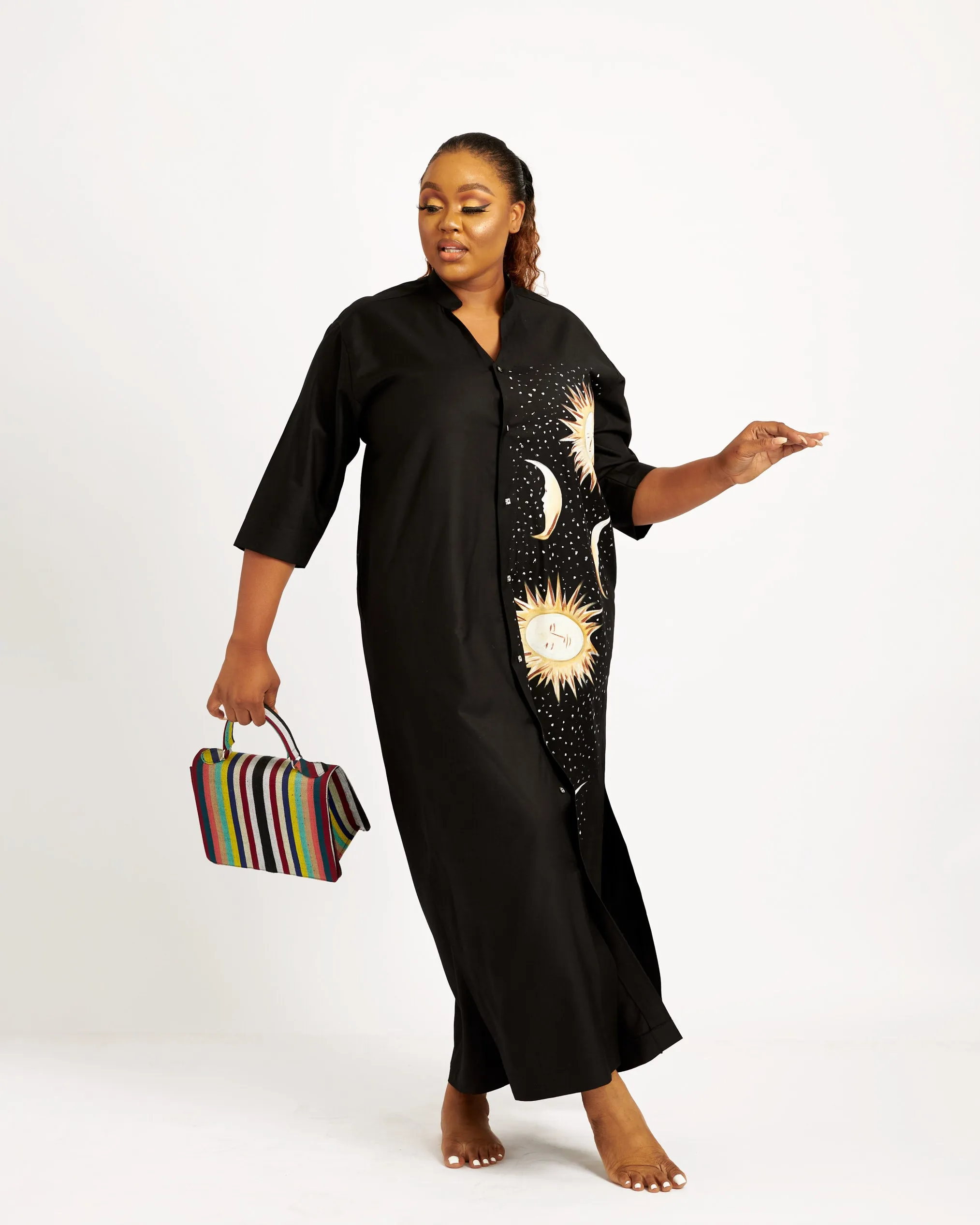 Small Aso Oke Bag x Black Abaya Set