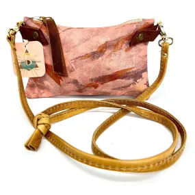 Small Leather Shoulder Bag Crossbody Purse For Women - Hand Painted in Colors of Blush Pink Purple and Metallic Copper - One Of A Kind