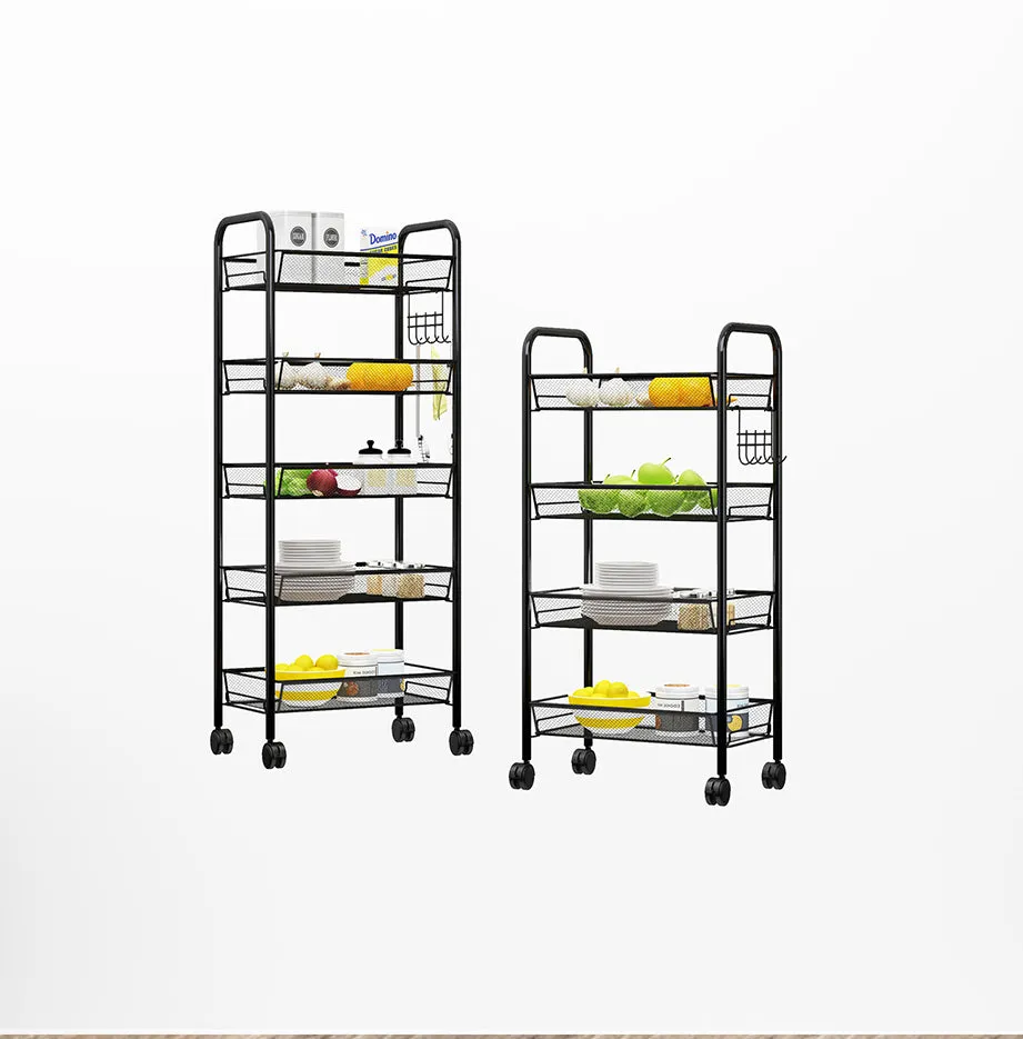 SOGA 4 Tier Steel Black Bee Mesh Kitchen Cart Multi-Functional Shelves Portable Storage Organizer with Wheels