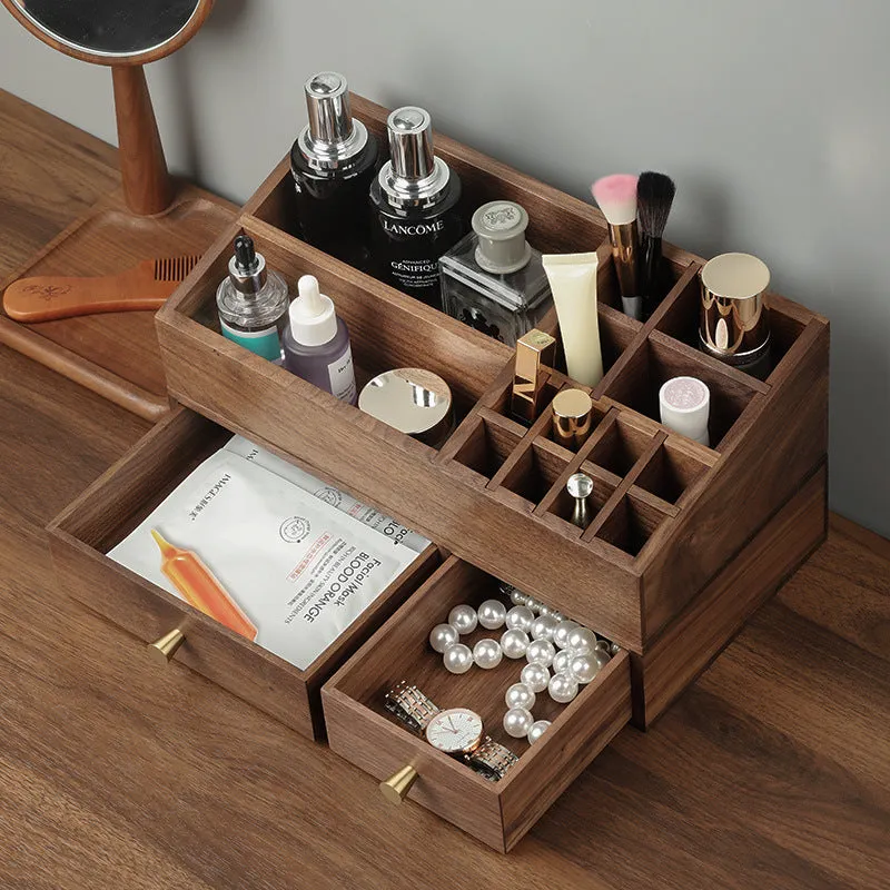 Solid Wood Cosmetics Storage Box Organizing Makeup Brush Drawer Rack