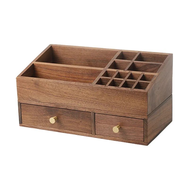 Solid Wood Cosmetics Storage Box Organizing Makeup Brush Drawer Rack