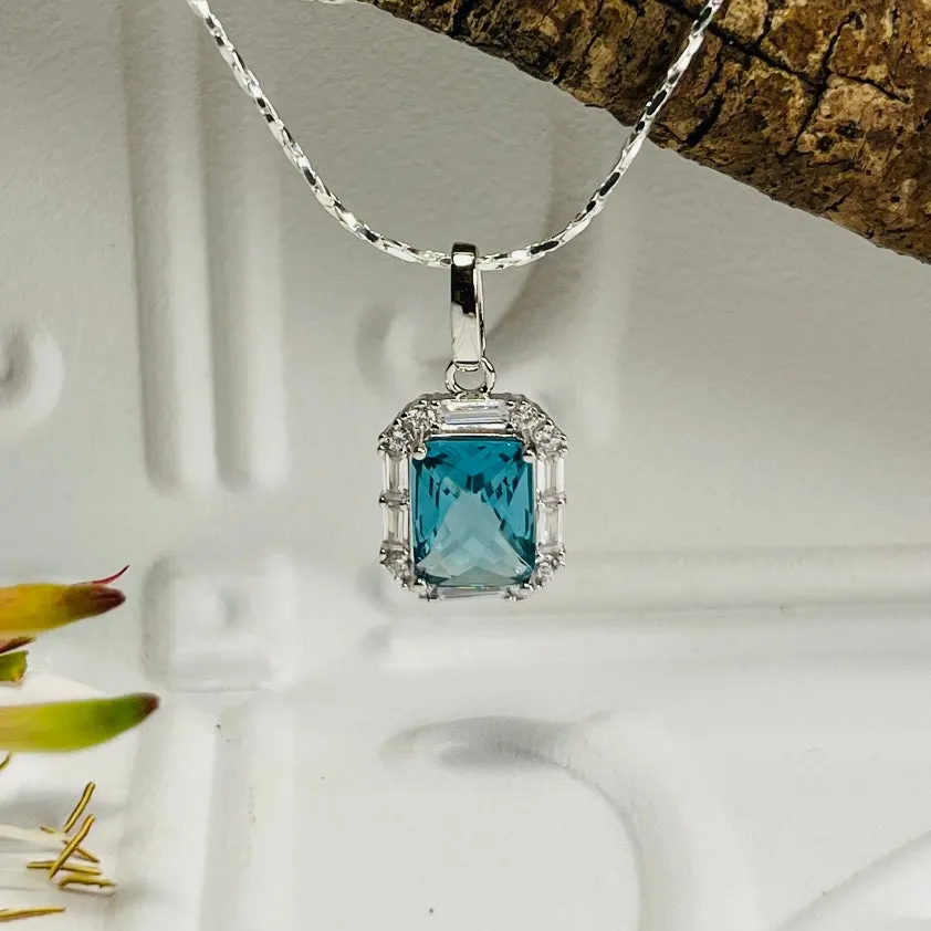 Sterling Silver & Aqua Crystal Necklace .