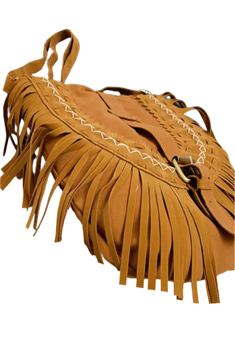 Suede Fringe Wide Strap Shoulder Bag