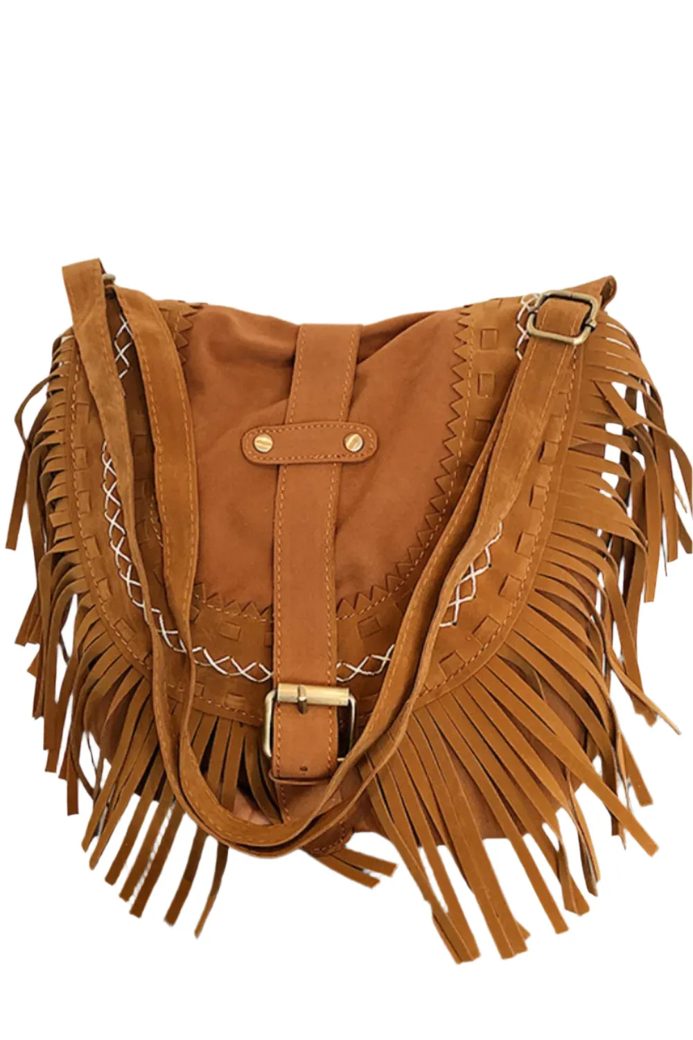 Suede Fringe Wide Strap Shoulder Bag