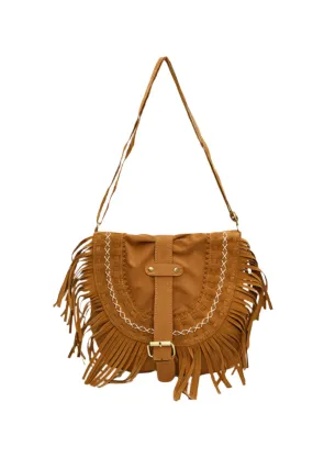 Suede Fringe Wide Strap Shoulder Bag