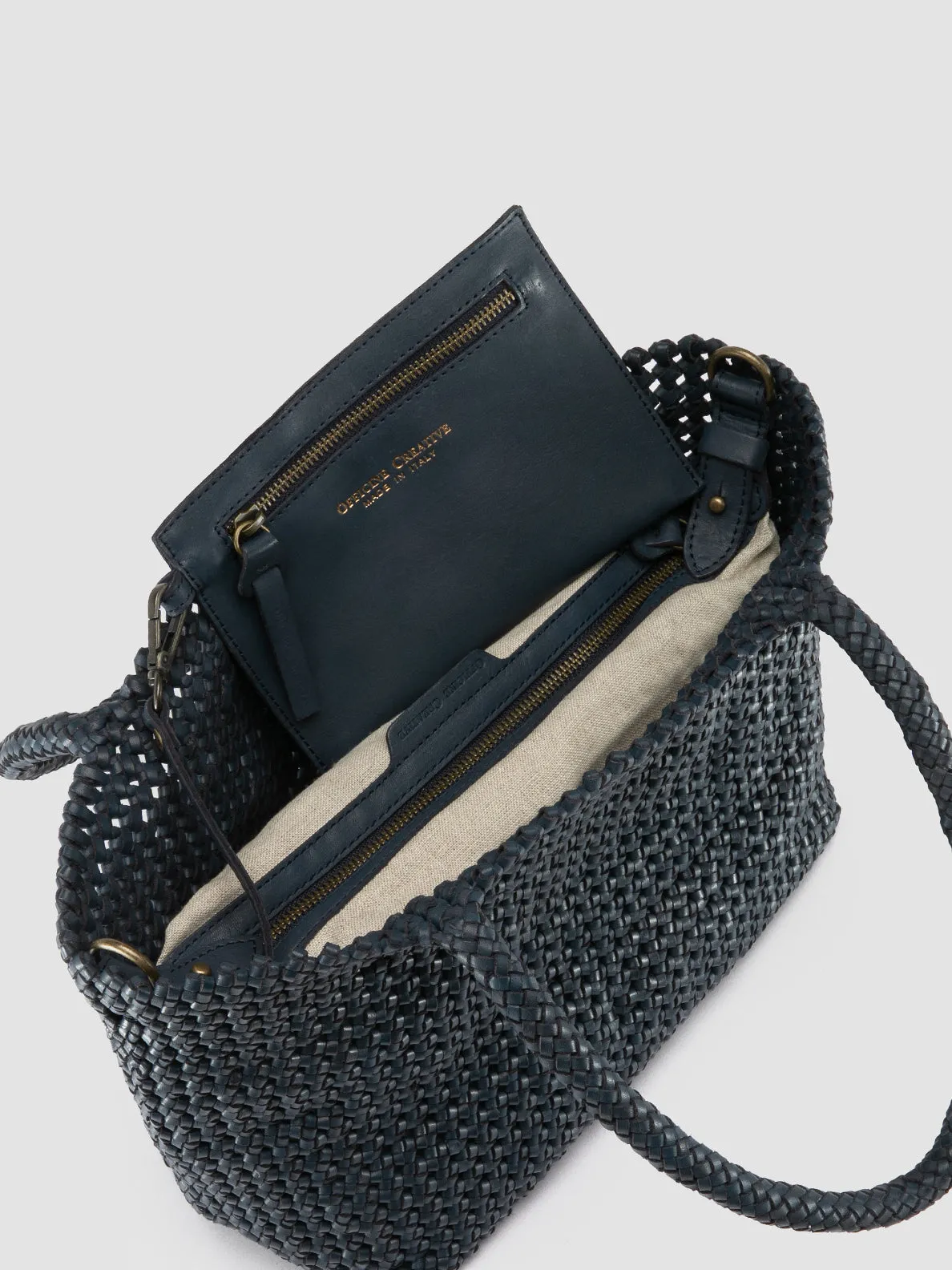 SUSAN 09 - Blue Woven Leather Shoulder Bag