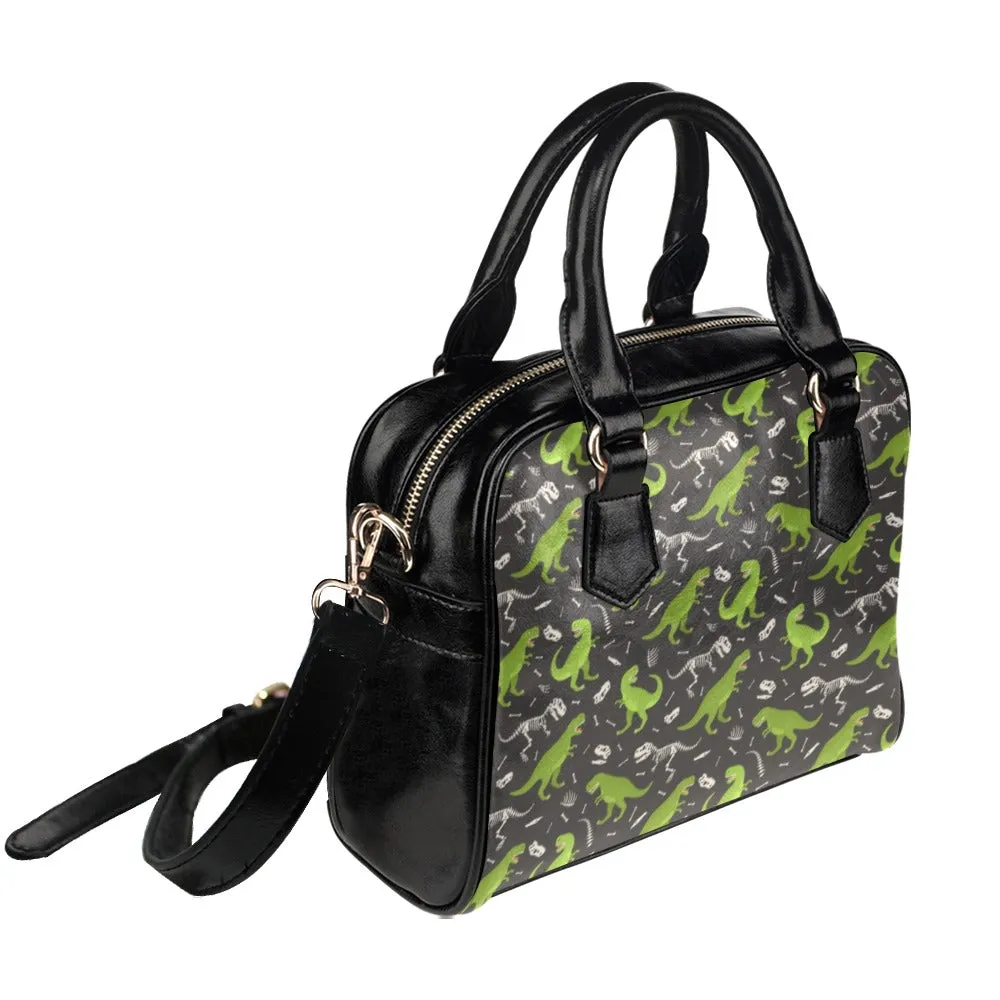 T-rex Purse, Dinosaurs Dino Green Pattern Cute Small Shoulder Zip Bag Vegan Leather Women Designer Handbag Crossbody Ladies